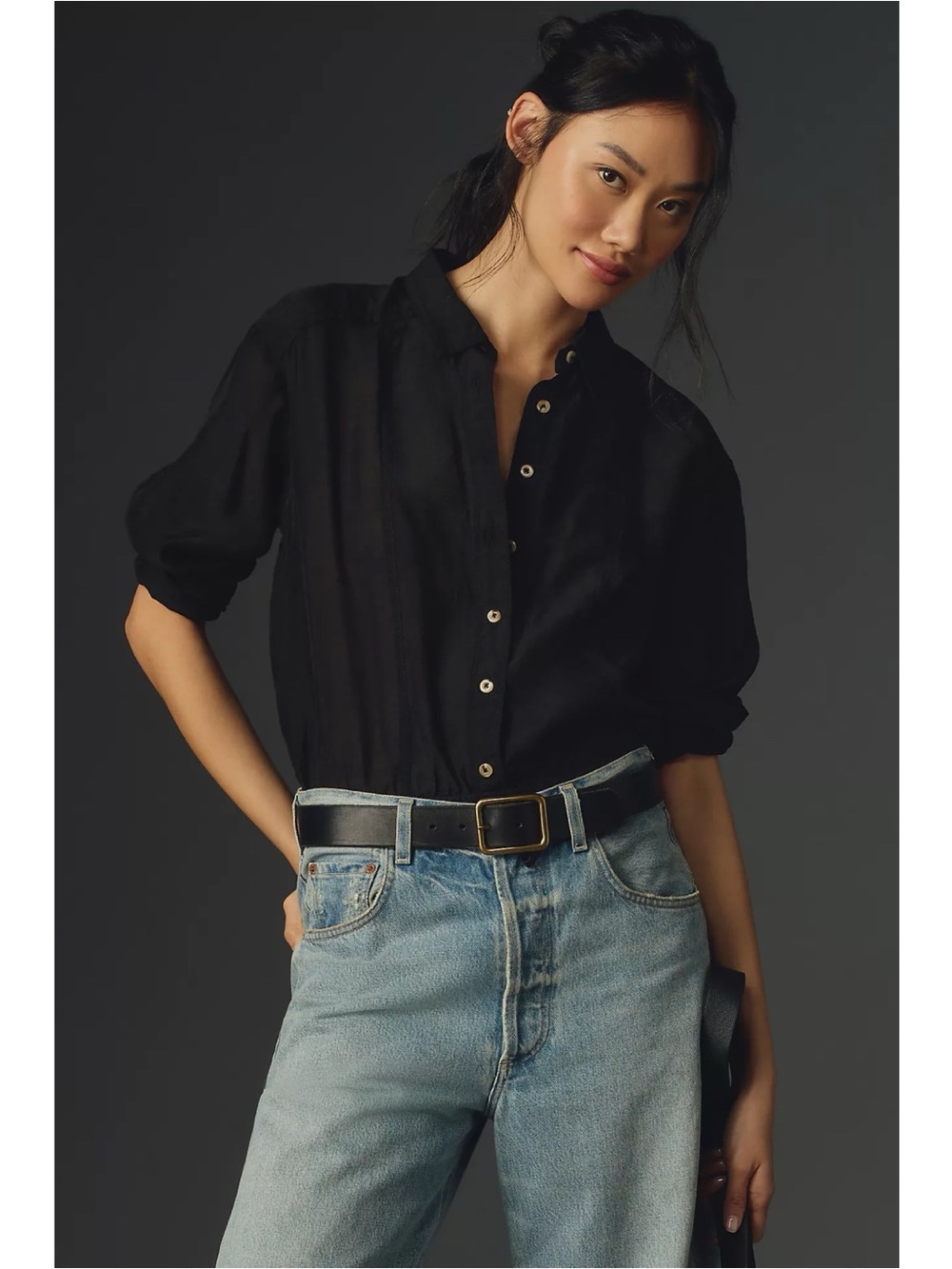 Anthropologie Pilcro Black Buttondown Blouse Bodysuit